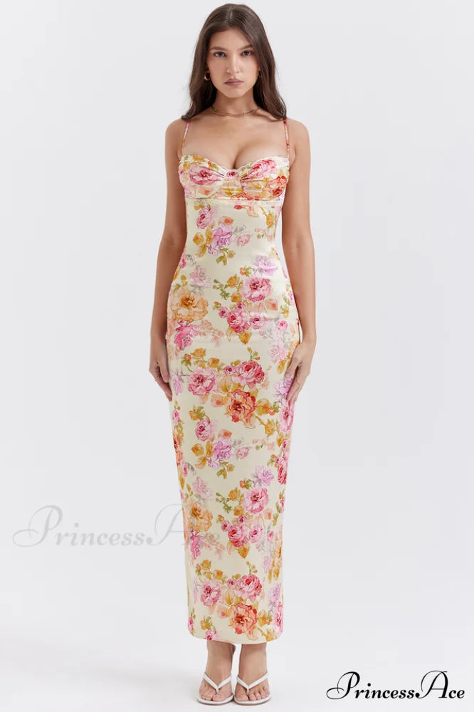 Josefina Ivory Stylish Floral Maxi Dress XS / Ivory Floral