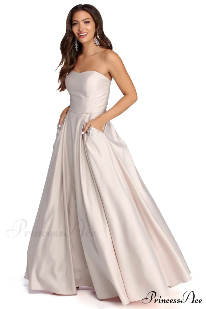 Josephine Formal Stylish Jewel Ball Gown BEIGE / 3