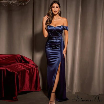 Josephine Formal Stylish Velvet Sweetheart Dress Blue / XS