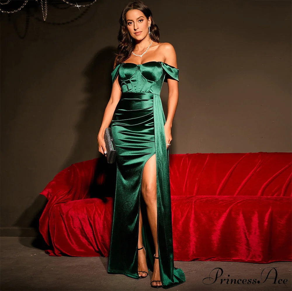 Josephine Formal Stylish Velvet Sweetheart Dress Green / XS