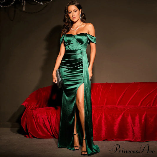 Josephine Formal Stylish Velvet Sweetheart Dress Green / XS