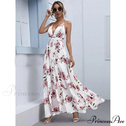 Julian Floral Stylish Chiffon A-Line Dress WHITE / S