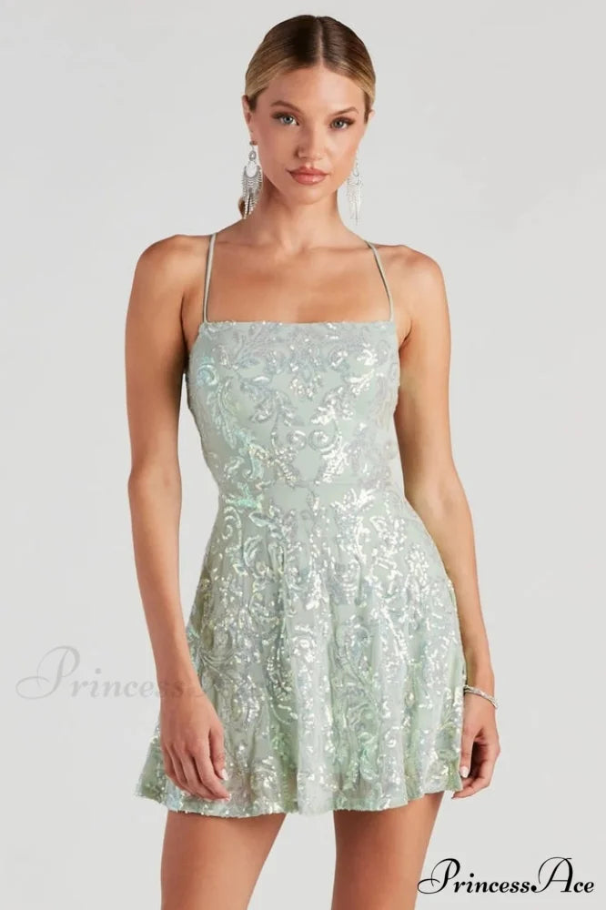 Julianna Sleeveless Stylish Sequin Party Dress XS / Sage