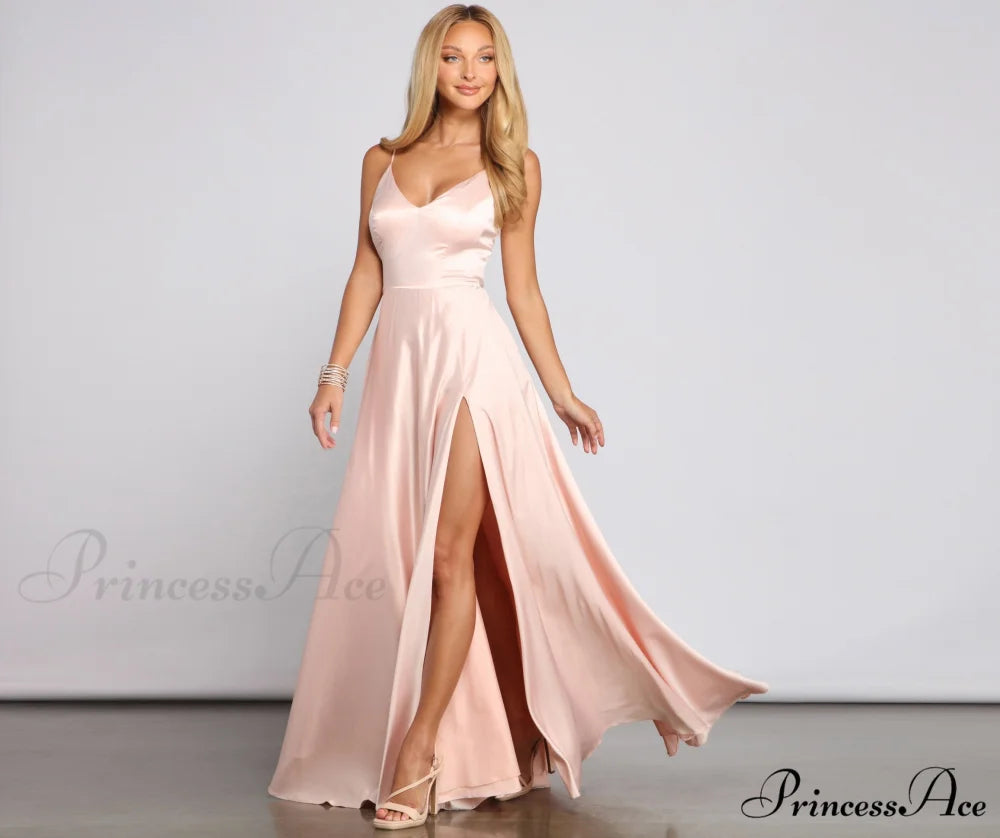 Juliet Formal High Charming Slit Dress 2 PINK / 3