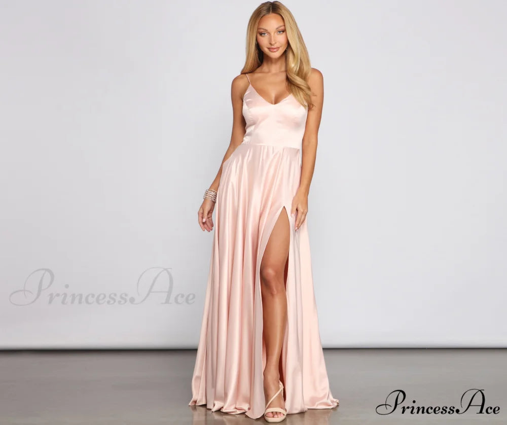 Juliet Formal High Charming Slit Dress 2 PINK / 5