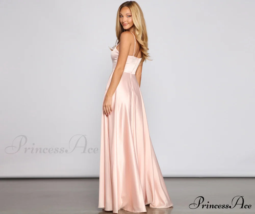 Juliet Formal High Charming Slit Dress 2 PINK / 7