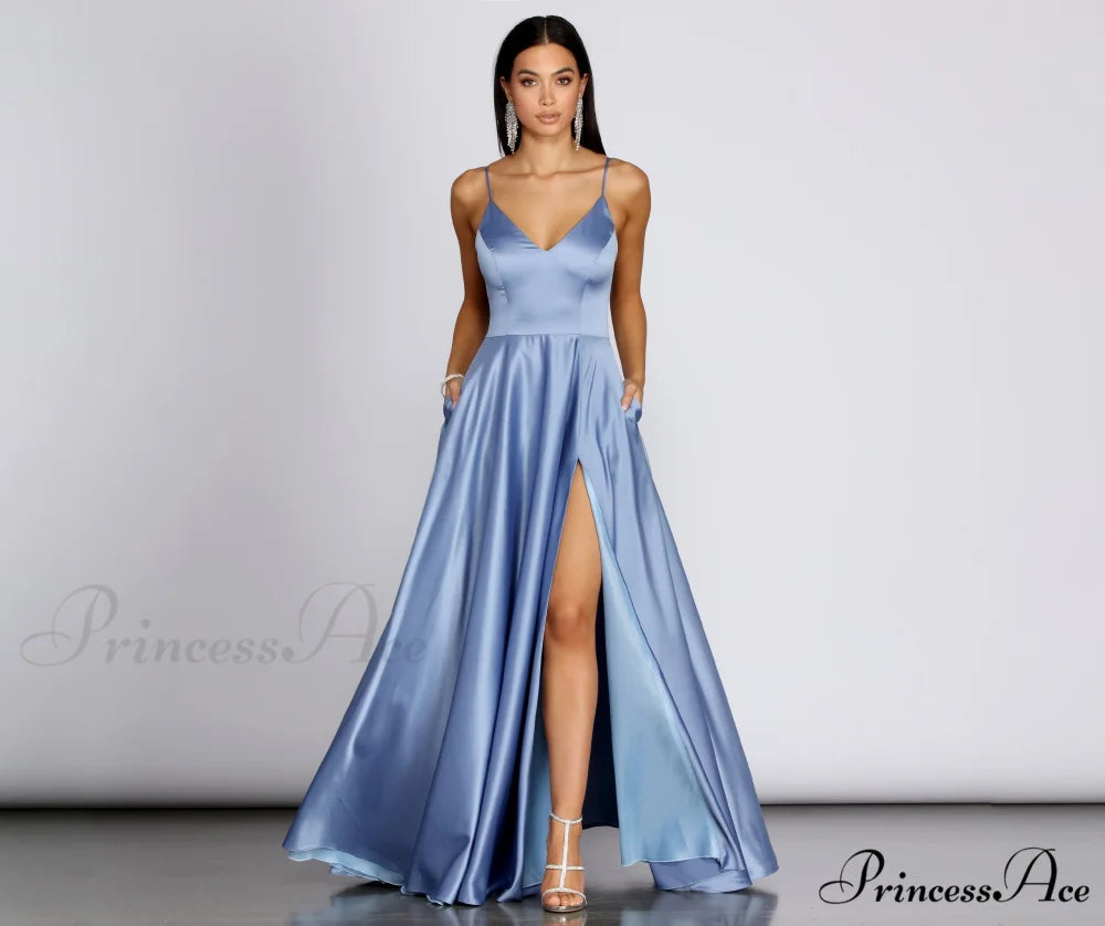 Juliet Formal High Charming Slit Dress 2 SLATE / 1