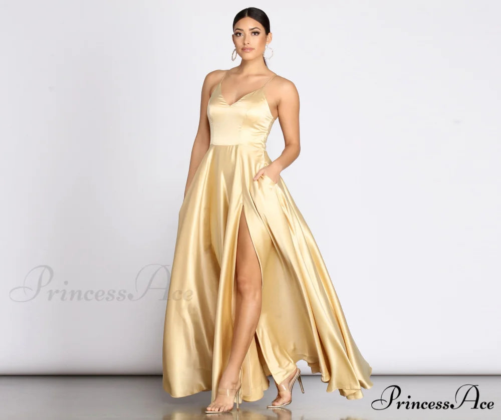 Juliet Formal Stylish High Slit Dress GOLD / 1