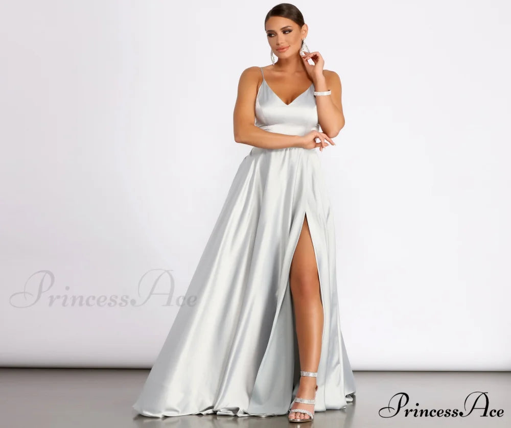 Juliet Formal Stylish High Slit Dress GRAY / 1