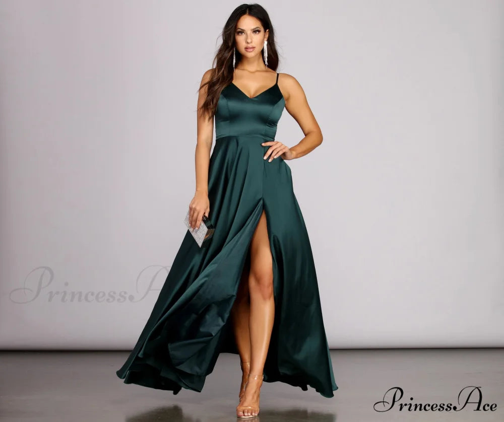 Juliet Formal Stylish High Slit Dress HUNTER / 1