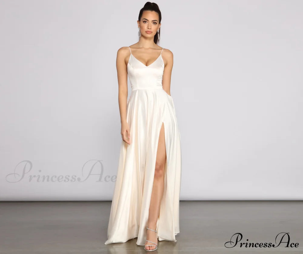 Juliet Formal Stylish High Slit Dress IVORY / 1