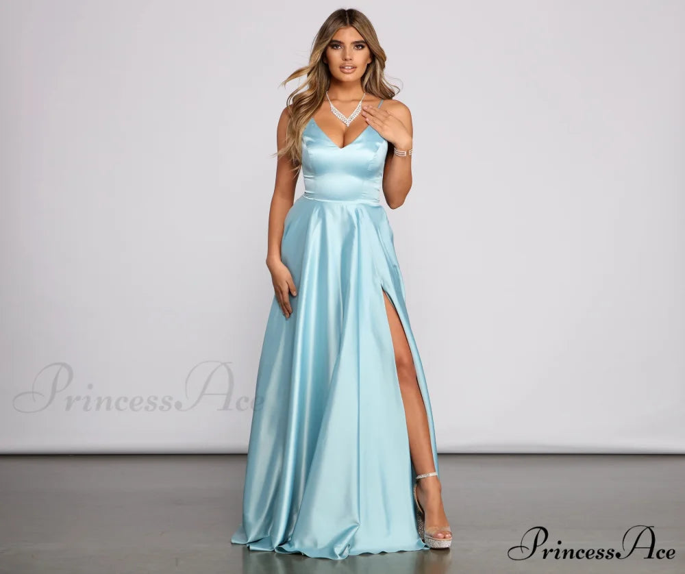 Juliet Formal Stylish High Slit Dress LIGHT BLUE / 1