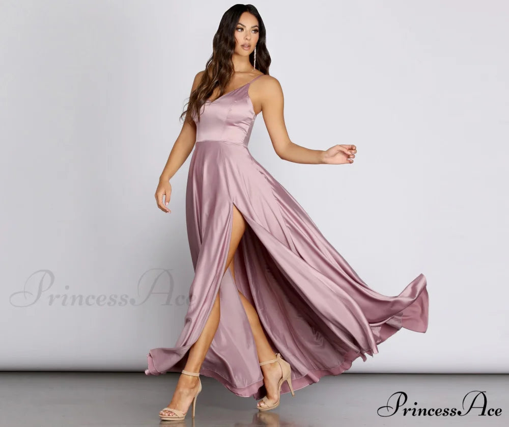 Juliet Formal Stylish High Slit Dress MAUVE / 1