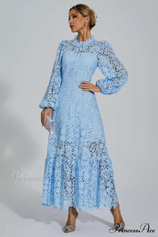 Julieta Cut Out Charming Long Sleeve Dress M / Blue