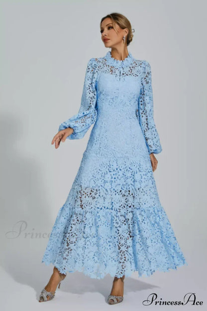 Julieta Cut Out Charming Long Sleeve Dress S / Blue