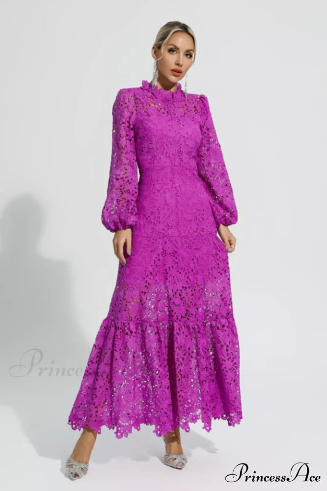 Julieta Cut Out Charming Long Sleeve Dress S / Purple