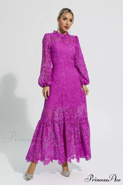 Julieta Cut Out Charming Long Sleeve Dress S / Purple