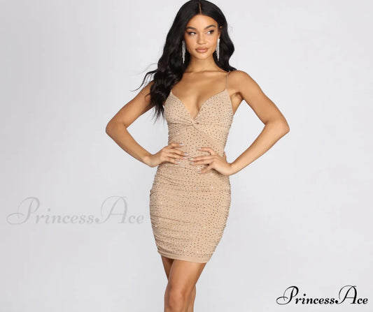 Julissa Knot Front Charming Heat Stone Mini Dress NATURAL / S