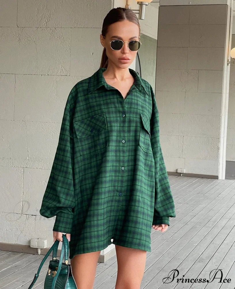 JUNE Elegant OVERSIZE SHIRT Green / M