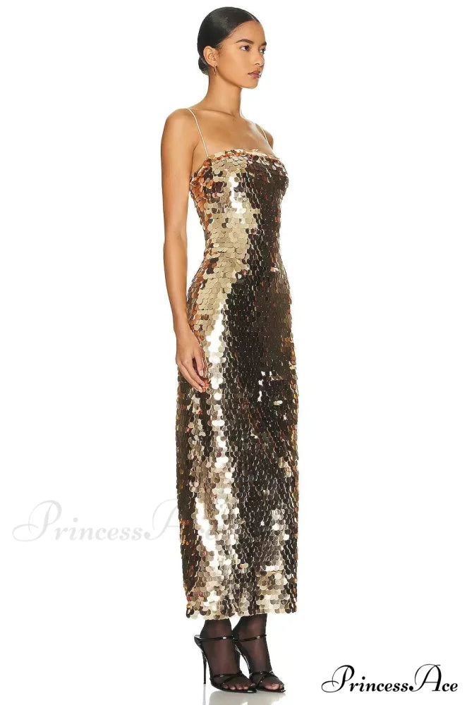 JUNIPER SEQUIN Stylish MAXI DRESS Gold / L