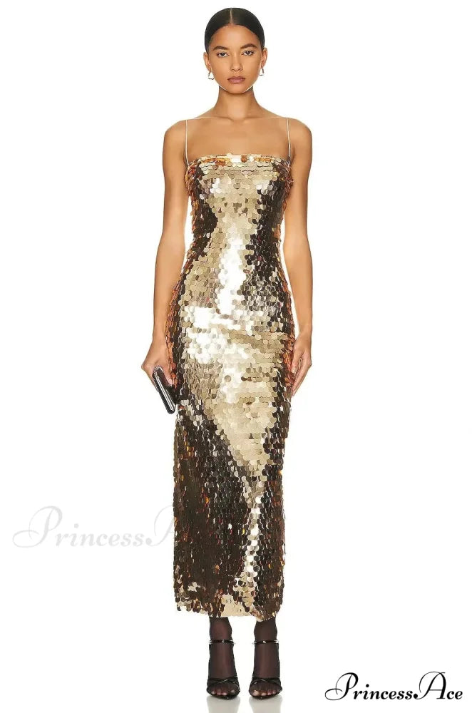 JUNIPER SEQUIN Stylish MAXI DRESS Gold / M