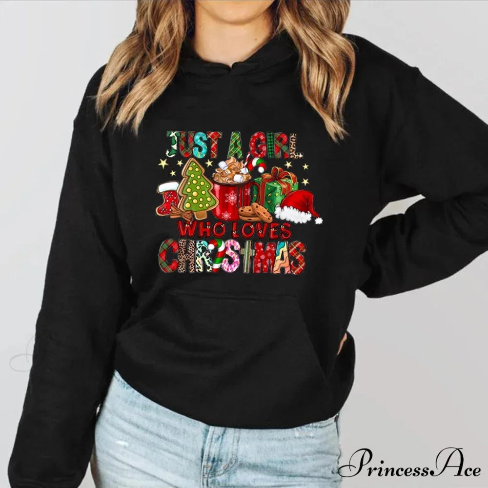 Just A Girl Who Loves Christmas Holiday Autumn Winter Lover Gift Christmas Hoodie Black / S Christmas Hoodies-L