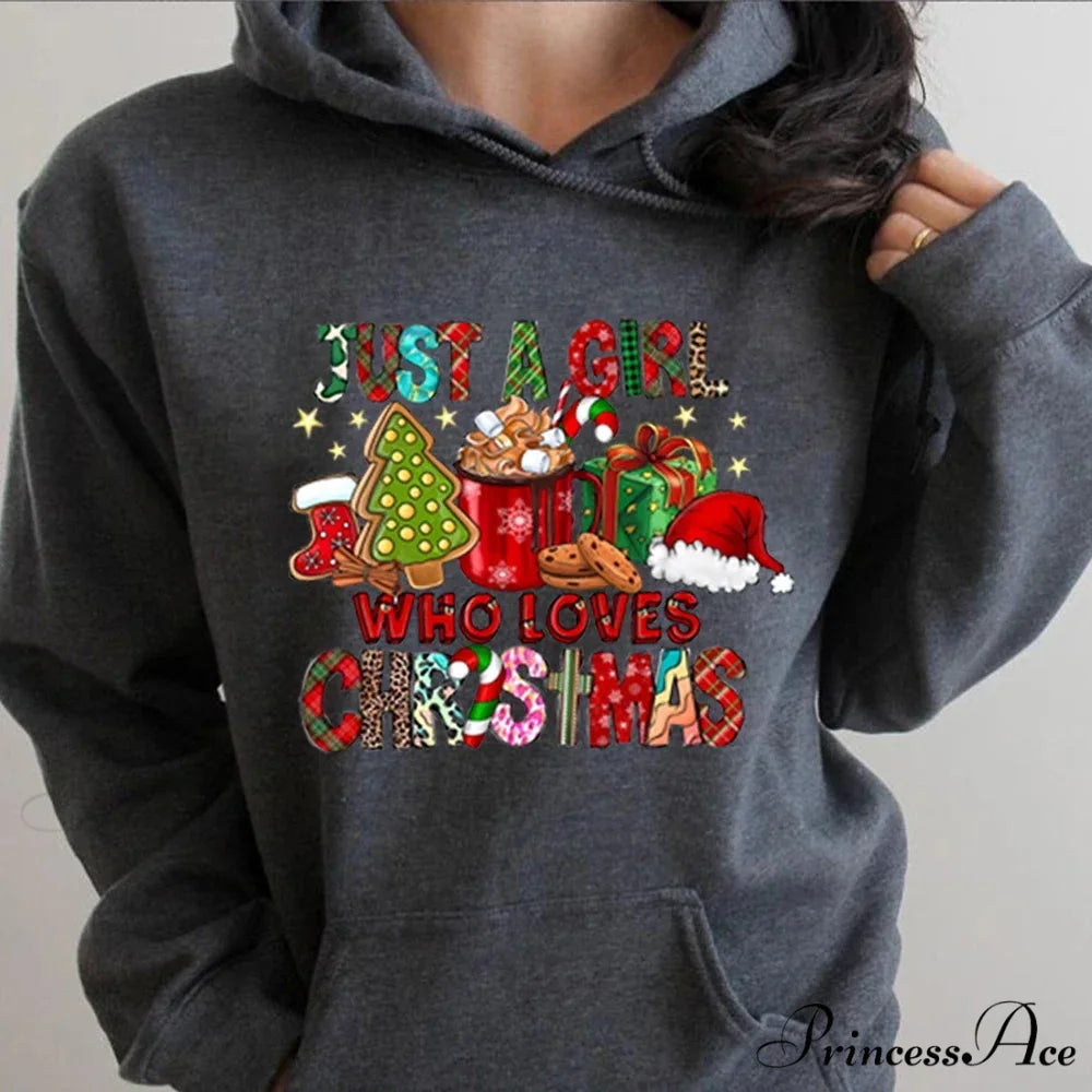 Just A Girl Who Loves Christmas Holiday Autumn Winter Lover Gift Christmas Hoodie Dark Grey / S Christmas Hoodies-L