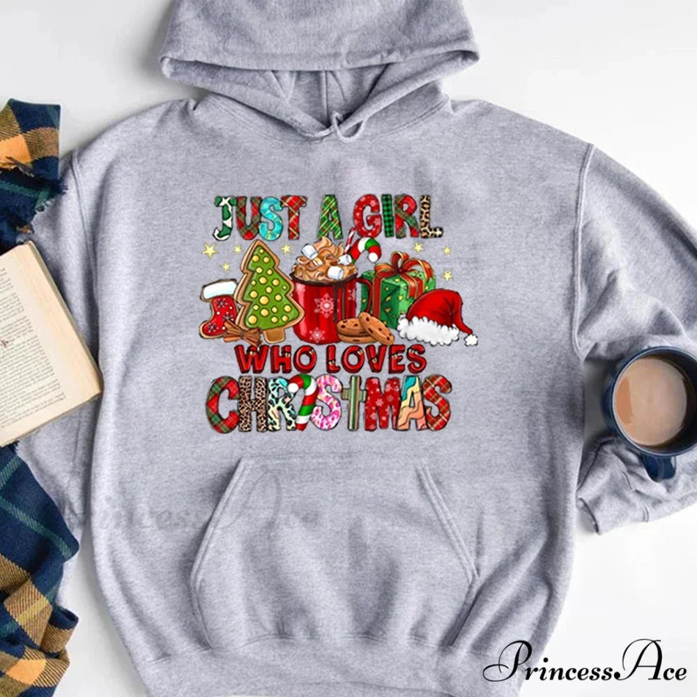 Just A Girl Who Loves Christmas Holiday Autumn Winter Lover Gift Christmas Hoodie GRAY / S Christmas Hoodies-L