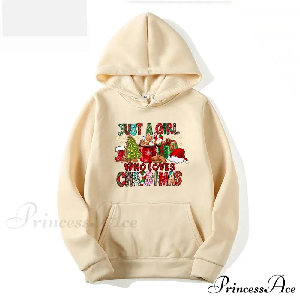 Just A Girl Who Loves Christmas Holiday Autumn Winter Lover Gift Christmas Hoodie Khaki / S Christmas Hoodies-L