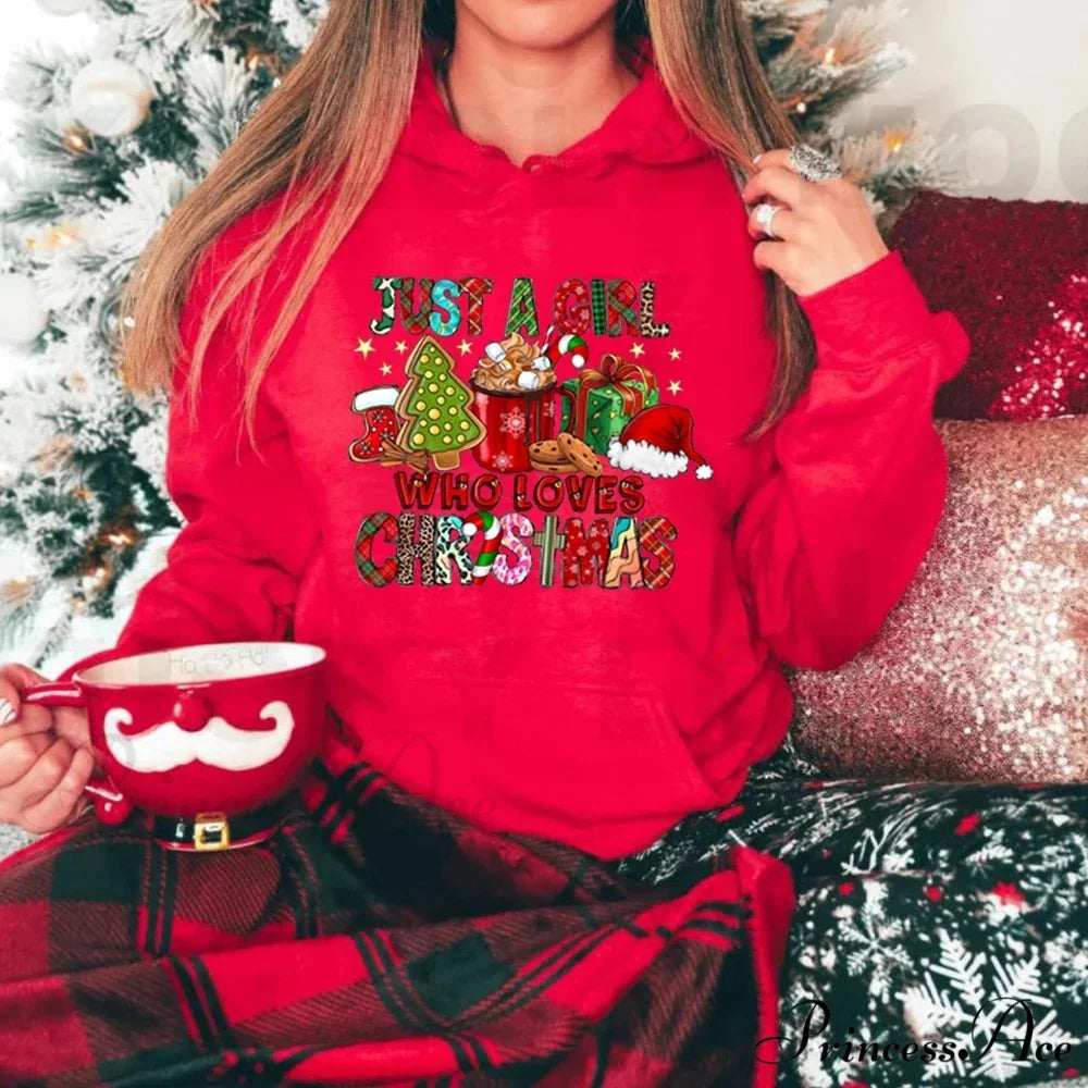 Just A Girl Who Loves Christmas Holiday Autumn Winter Lover Gift Christmas Hoodie Red / S Christmas Hoodies-L