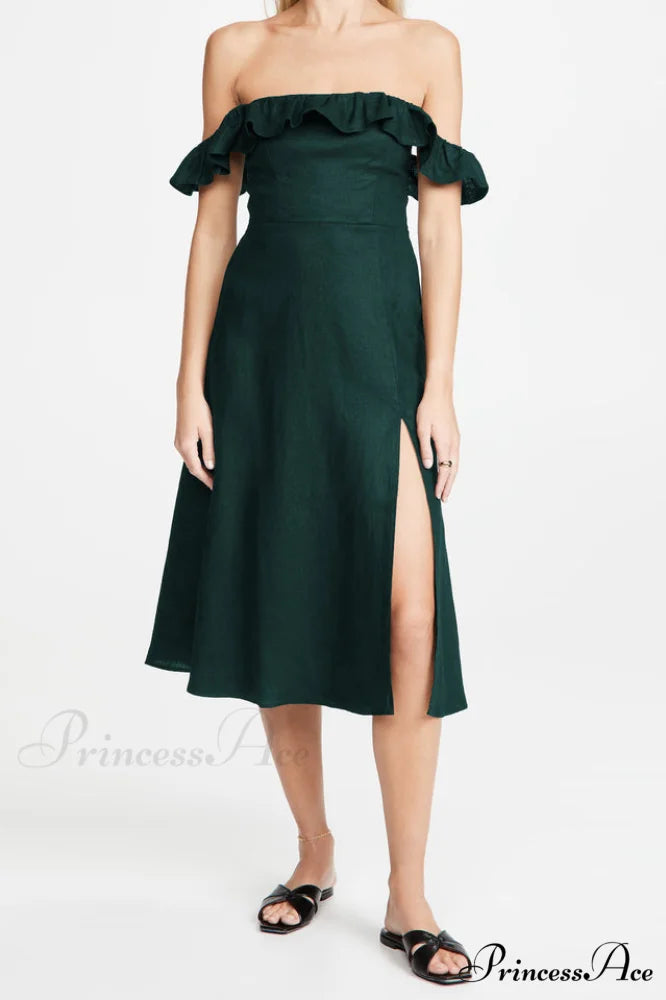 Kacie Ruffles Stylish Midi Dress M / Emerald