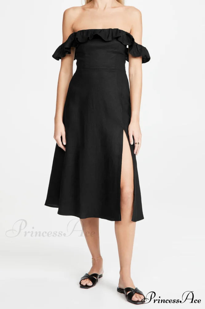 Kacie Ruffles Stylish Midi Dress S / Black