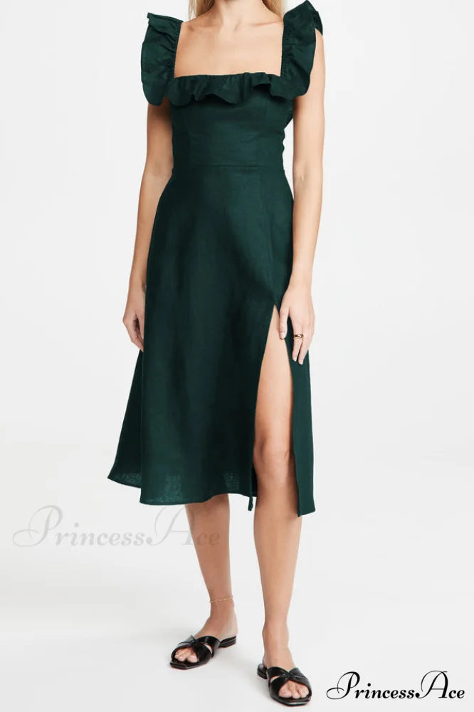 Kacie Ruffles Stylish Midi Dress S / Emerald