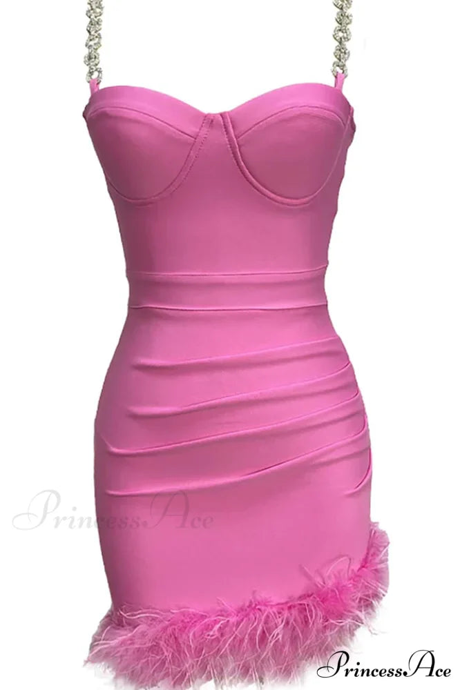 Kadence Crystal Stylish Chain Bandage Dress XS / Hot Pink