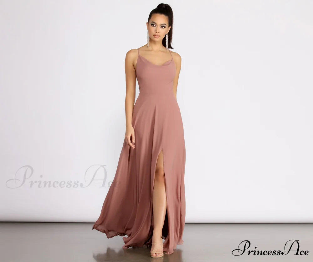 Kai Chiffon Lace Charming Up Back A-Line Dress MAUVE / 3