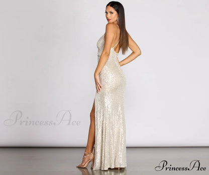 Kairi Cross Back Charming High Slit Sequin Dress