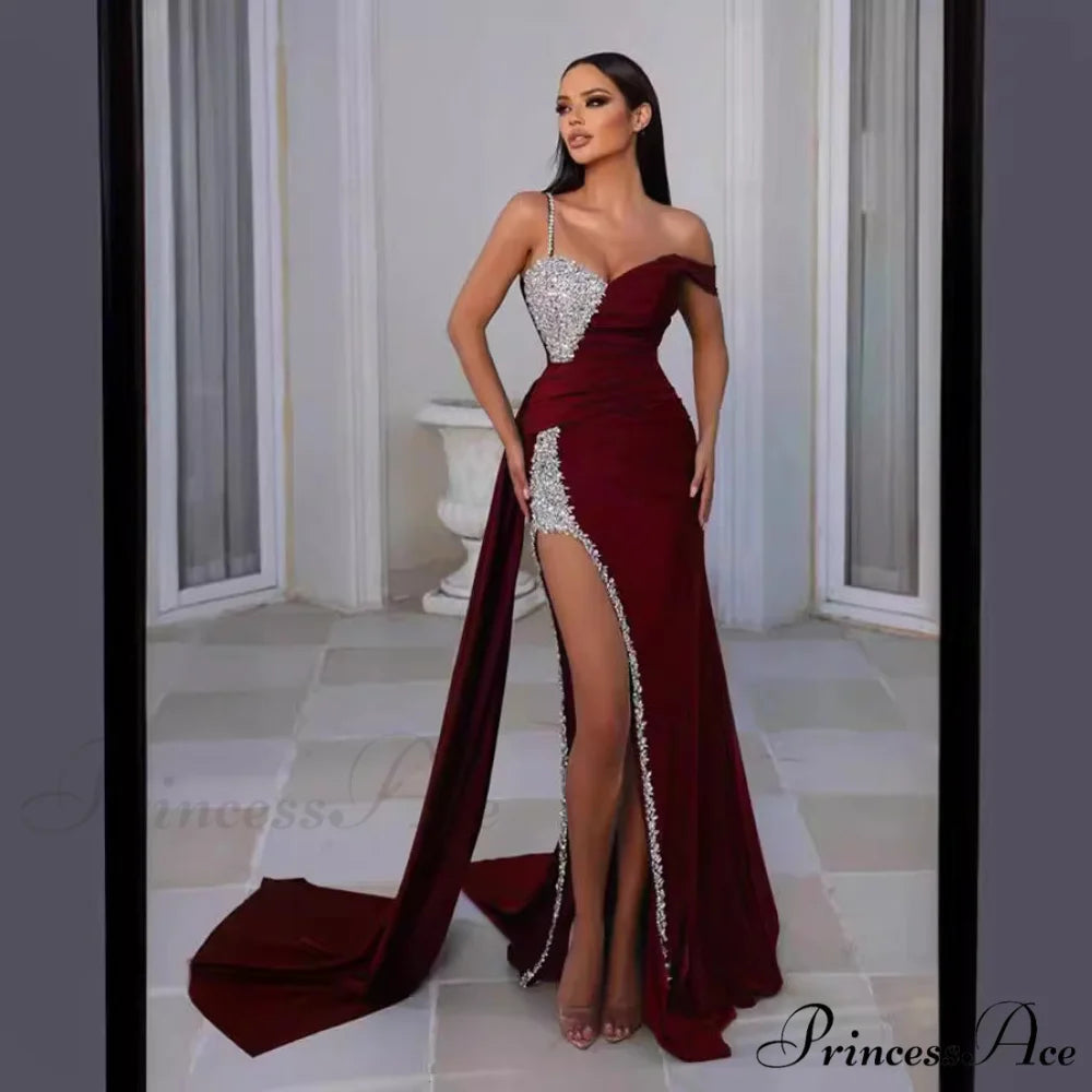 Kaleigh Off Stylish Shoulder Dress Wine red / S