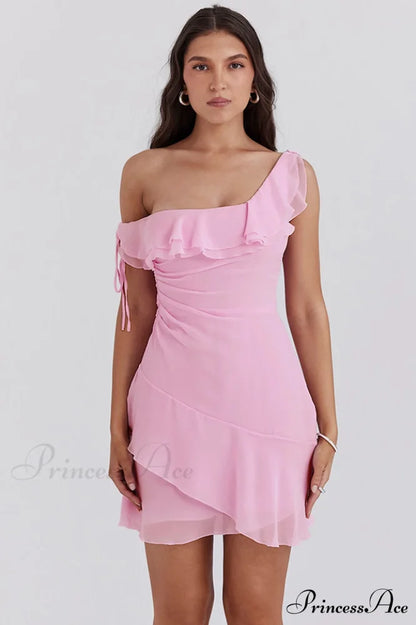 Kalena Candy Off Charming Shoulder Mini Dress XS / French Pink