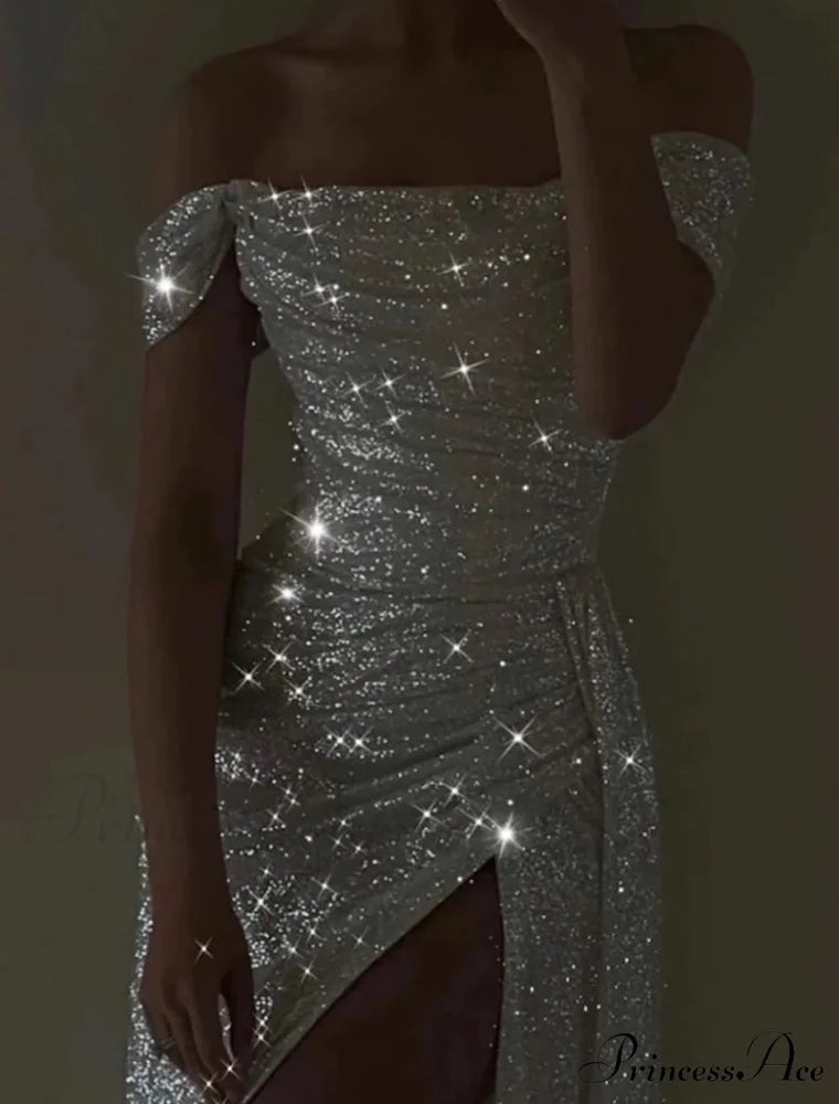 Kaliyah Formal High Charming Slit Lurex Dress The PrincessAce Kaliyah Formal High Charming Slit Lurex Dress The PrincessAce