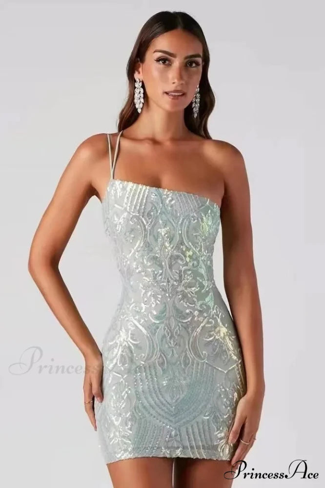 Karla Sequin Iridescent Charming Bodycon Party Dress XS / Mint