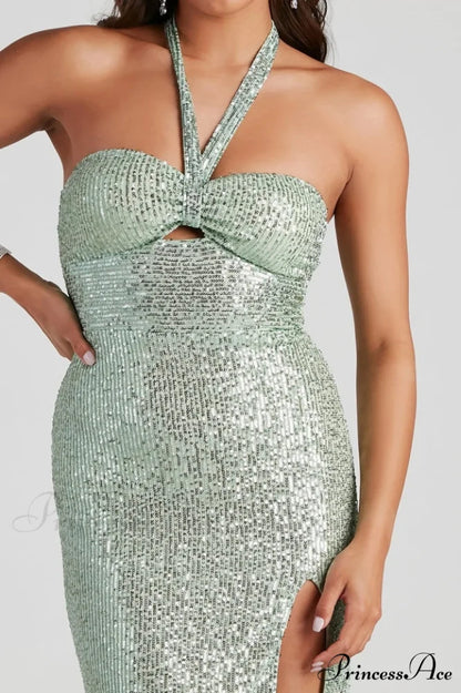 Kasey Formal Stylish Sequin Halter Dress