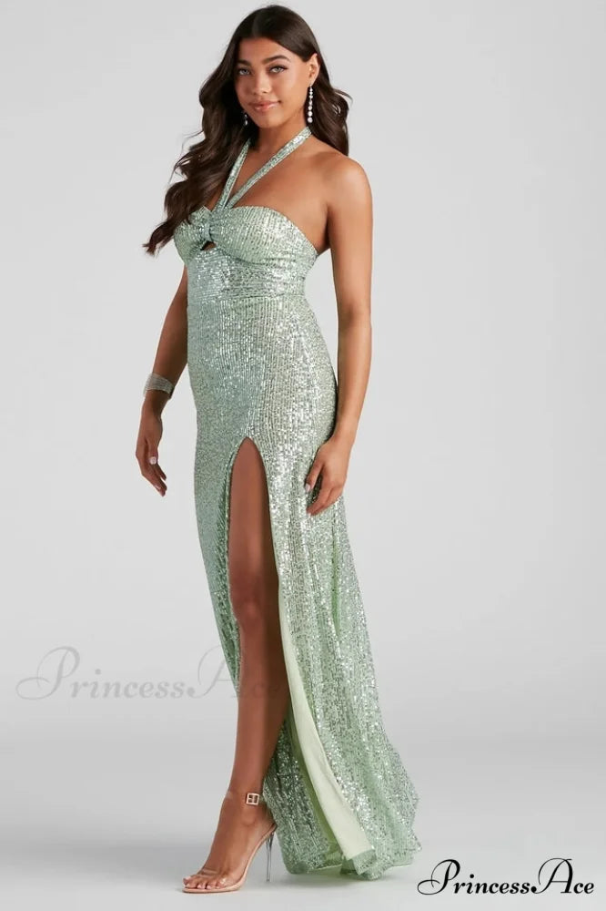 Kasey Formal Stylish Sequin Halter Dress