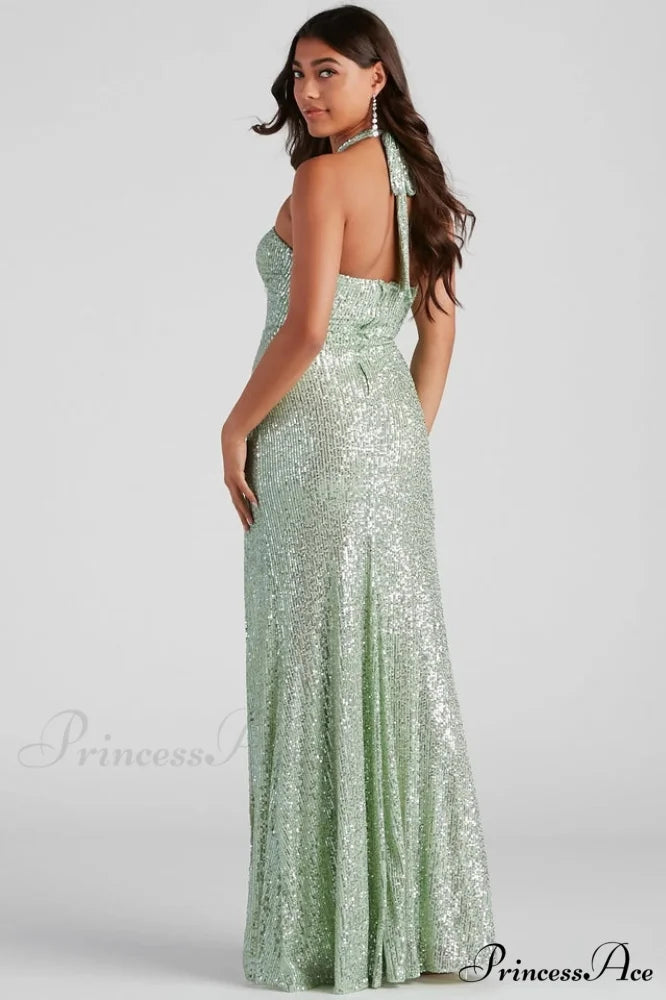 Kasey Formal Stylish Sequin Halter Dress