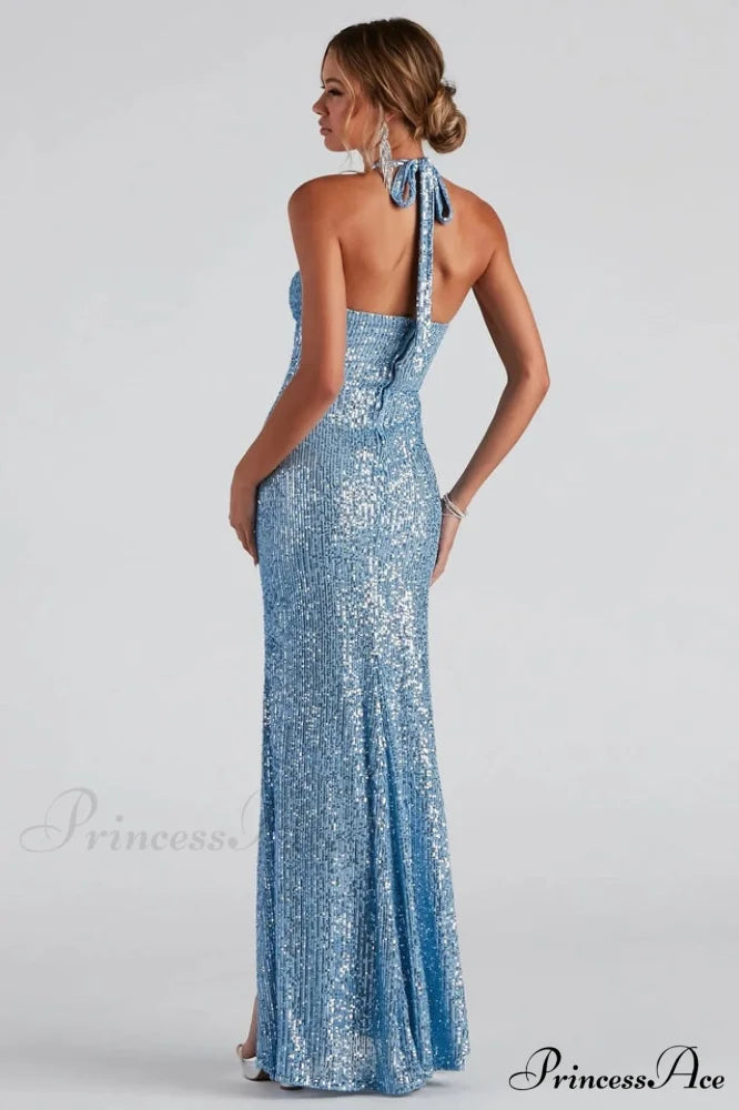 Kasey Formal Stylish Sequin Halter Dress