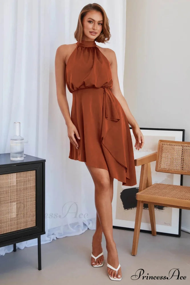 Kat Elegant Midi Dress S / Rust