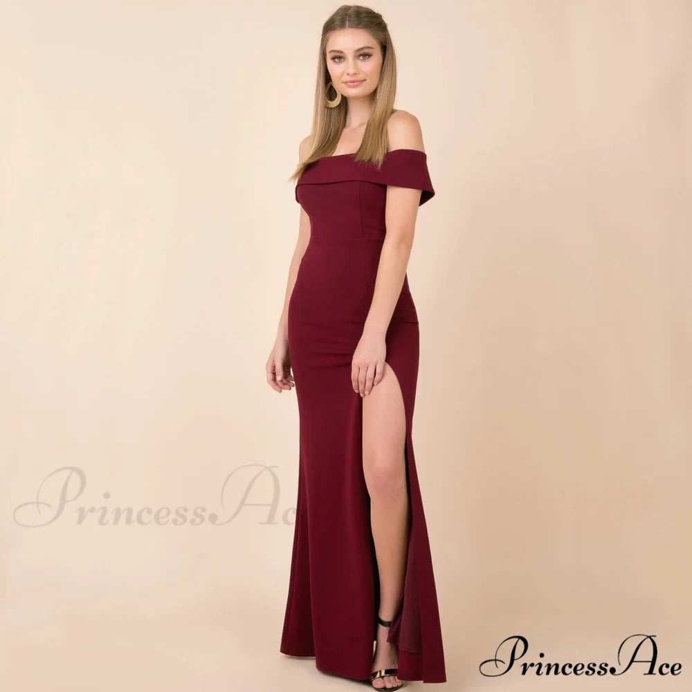 Kate Formal Stylish Crepe Midi Dress Claret / S