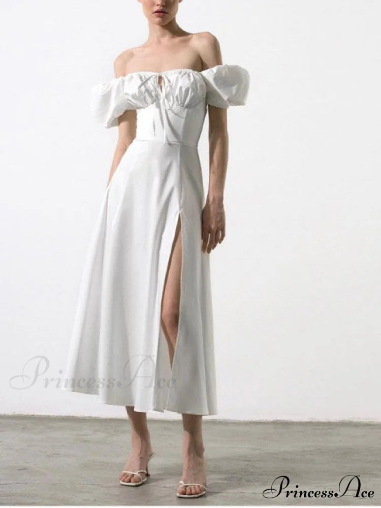 KATIE OFF Stylish SHOULDER MIDI DRESS White / L