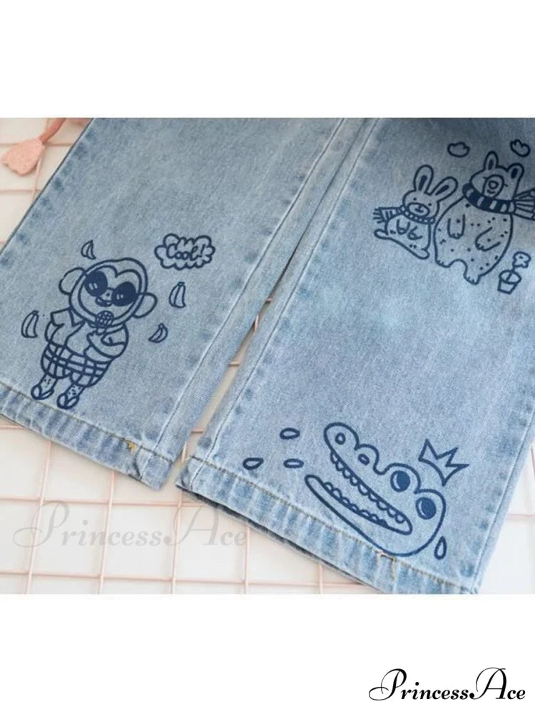 Kawaii Cute Cat Print Jeans