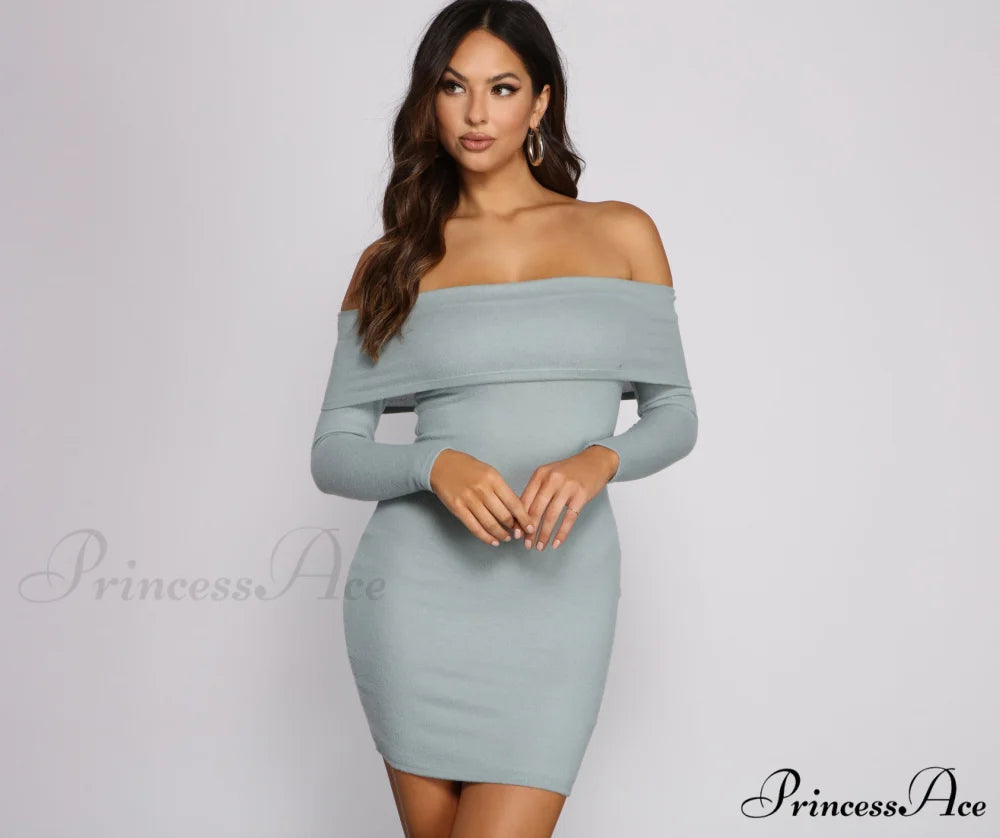 Keep It Chill Off Graceful The Shoulder Mini Dress MINT / XS