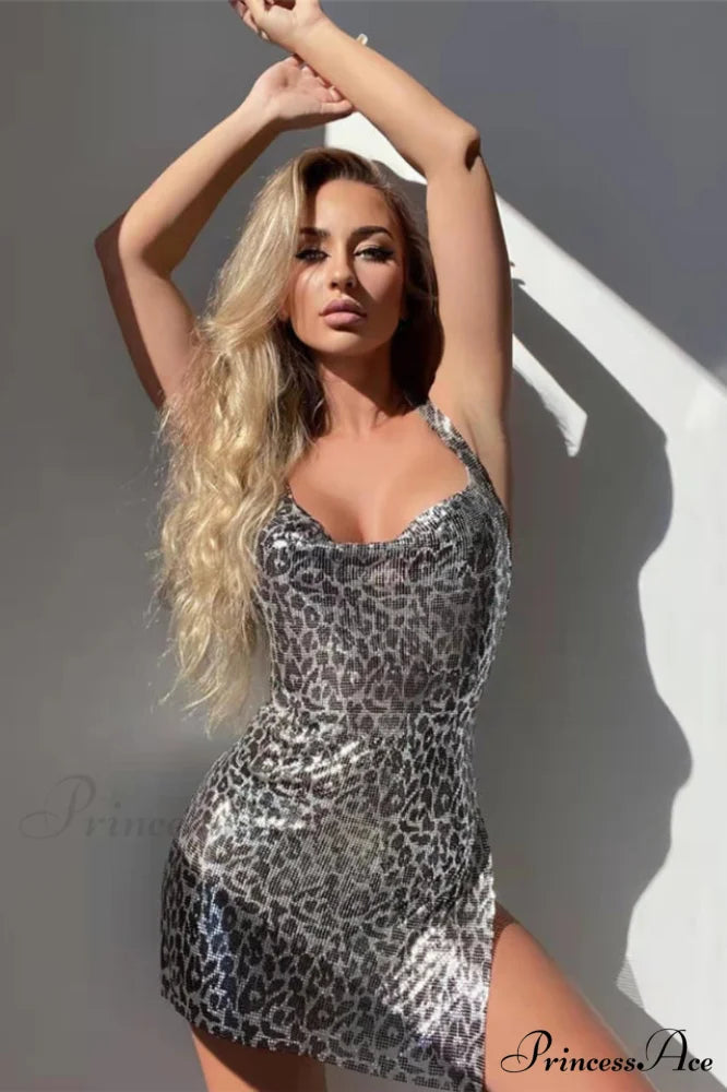 Kenny Chainmail Cowl Charming Neck Halter Dress